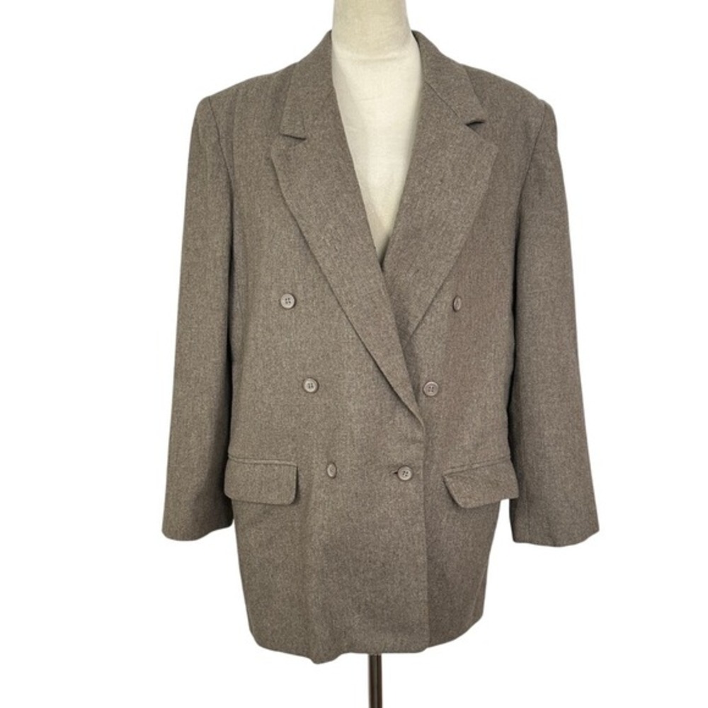 Vintage Claus Wool Blend Blazer Double Breasted Career Jacket Brown Womens 14